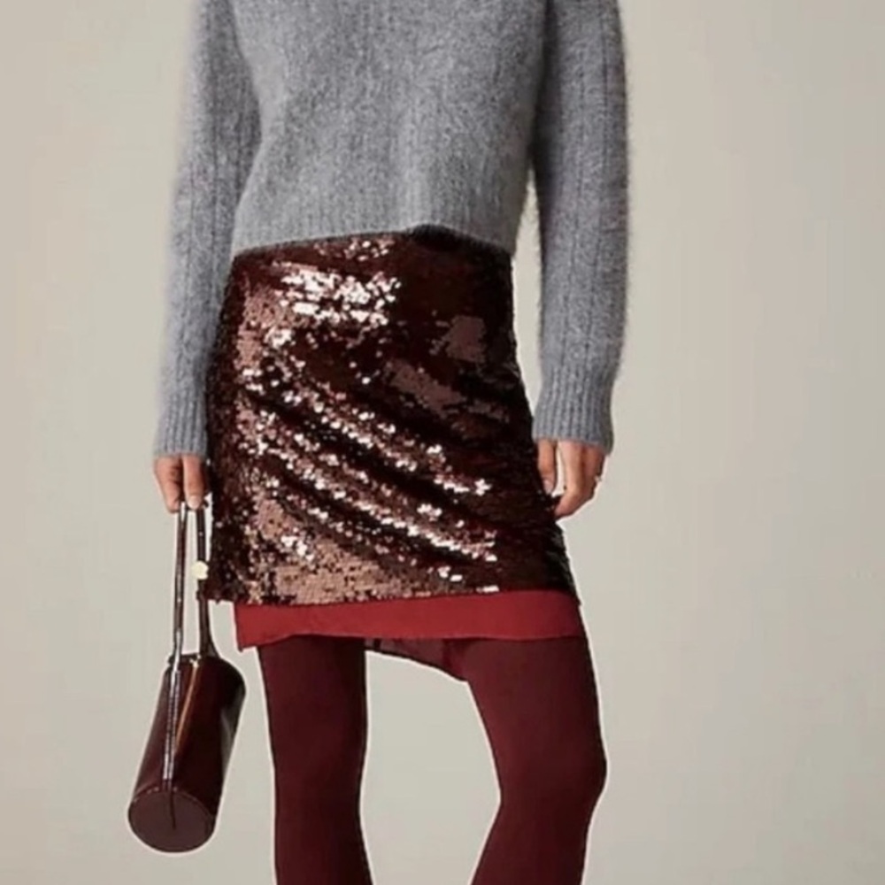 J. Crew Chiffon-lined Sequin Skirt in Cardinal Burgundy size 00
